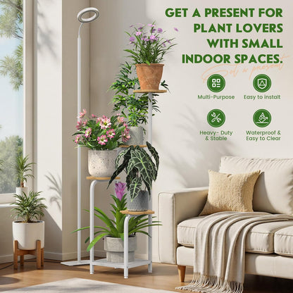 TOSKING 48" Tall Plant Stand Indoor with Full Spectrum LED Grow Lights & Timer – 5-Tier Corner Plant Shelf for Home, Office, Balcony (Grow Light 5 Tier-White)
