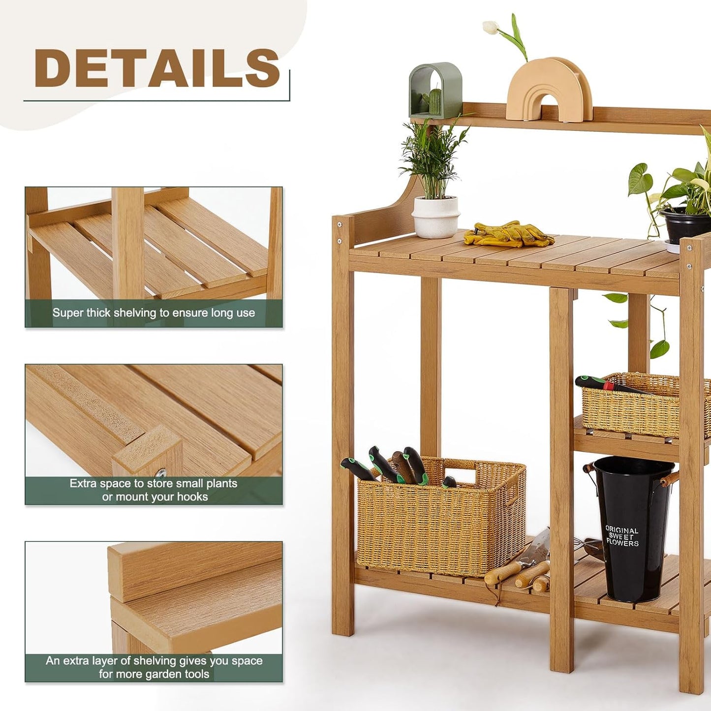 LMP HDPS Potting Bench Table, Potting Bench, Potting Benches for Outside, 50’’x17.5x37.5' (LxWxH) All Weather Potting Table Work Station for Outside Gardening, Wooden Like
