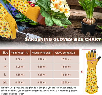 DLY Gardening Gloves for Women, Rose Gloves Gardening Thorn Proof, Long Garden Gloves for Women, Breathable Cowhide Leather Gauntlet (Medium, Yellow