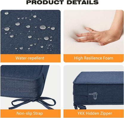 Sunbrella Square Corner Seat Cushions, 18.5" x 16" x 3", Set of 4, Indoor Outdoor Water Repellent Universal Chair Pads with Ties for Patio Furniture, Garden Dining Chairs, Specrtum Indigo