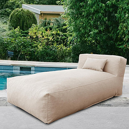 Outdoor Bean Bag Lounger Chair, Big Comfy Outdoor Daybed for Sunbathing and Tanning - Water-Resistant Patio Chaise and Pool Sun Lounger Furniture for Beach Deck (Light Beige)