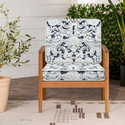 LVTXIII Patio Chair Cushions 22"x22"x3", Water-Repellent Outdoor Seat Cushions for Patio Furniture, Square Chair Pads with Ties for Home Garden Decoration, Set of 2, Damask Lapis