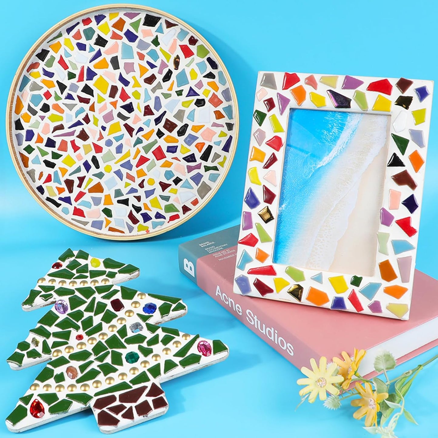 200g Triangles Trapezoids Polygons Mixed Colors Shine Crystal Series Mosaic Tiles, Ceramic Mosaic Tiles Glitter Crystal Mosaic Perfect for Home Decoration Crafts, Irregular Size (Red)