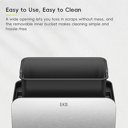 EKO Kitchen Compost Bin, 7L / 1.85 Gal Stainless Steel with Removable Inner Bucket and Deodorizer Compartment, 2-in-1 Countertop Compost Bin with Lid, Food Waste Caddy for Kitchen (Matte Black)