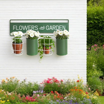 Vintage Metal Hanging Flower Pot Rustic Wall Mounted Planter, Decrative Farmhouse Plants Holder Succulents Tubs for Garden Railing Fence Patio Yard Outdoor Decor