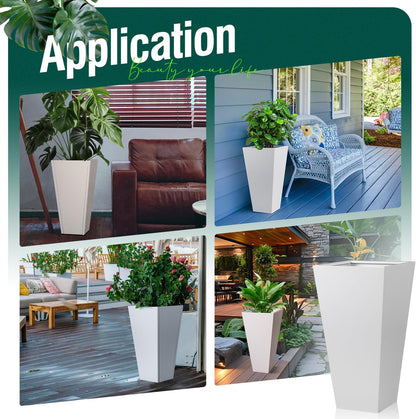 Tall Tapered Planter Taper Metal Modern Flower Plant Pot White Square Galvanized Steel Planter 26 in Indoor Outdoor for Front Porch Garden Patio Grande Plant Tree Commercial Residential Heavy Duty