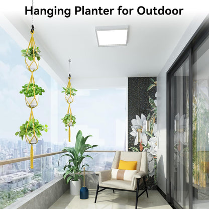 USLAI Macrame Plant Hanger Indoor Outdoor, Up to 4-15 inch Pot, Heavy 20lb Planters, Extra Long Strong Hanging Planter Basket Holder, Boho Home Decor, 49+72 Inch, Yellow (POTS NOT Included)