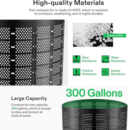 VIVOSUN 300 Gallon Outdoor Compost Bin, Expandable Composter, Easy to Setup & Large Capacity for Backyard, Lawn (Black with Gloves) (Pack of 2)