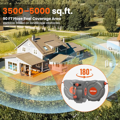 Upgraded Retractable Garden Hose 5/8 in x 90 ft Heavy Duty Wall-Mounted Hose Reel 180°Swivel Automatic Slow Return Any Length Lock 9 Pattern Nozzle UV Resistant (Black)