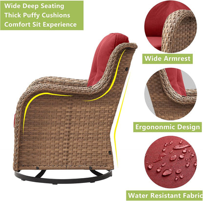 Outdoor Patio Swivel Rocker Chairs - Wicker Rattan Patio Swivel Rocking Chairs Set of 2 with High Back,Deep Seating and Comfort Cushions for Deck Porch Garden,Yellow/Red