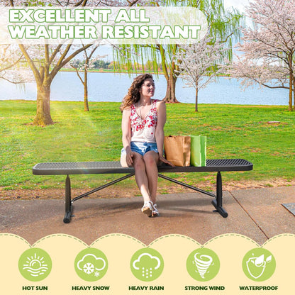 Heavy-Duty Park Bench or Table for Outside - Black Coated Outdoor Furniture Steel Bench, Commercial-Grade Outdoor Benches Weatherproof for Park, Patio, Porch (Black, 6FT (Without Backrest))