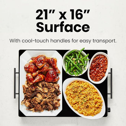Chefman Electric Warming Tray with Adjustable Temperature Control, Perfect For Buffets, Restaurants, Parties, Events, and Home Dinners, Large 21” x 16” Glass-Top Surface Keeps Food Hot – Black