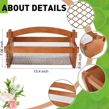 Garden Harvest Basket Mesh Storage with Handle Versatile Gardening Fruits Vegetables Gathering Basket Garden Supply Gardener Gift Spring for Washing Holding(Brown,13.4in)