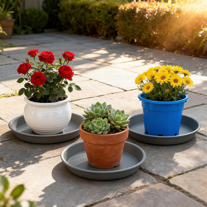 TITE Plant Saucer Heavy Large Planter Durable Thicker Plastic Plant Trays for Indoors and Outdoor,Plant Saucer Drip Trays (Grey, 16 inch)