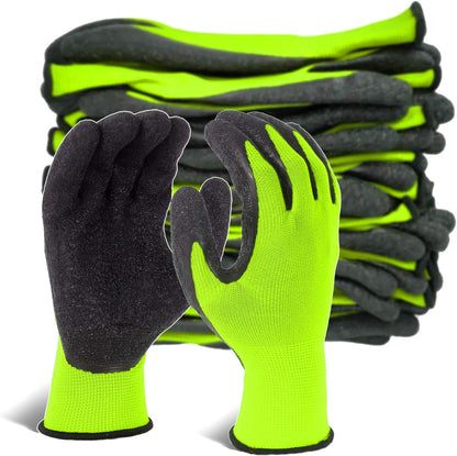 Evridwear Crinkle Latex Rubber Hand Coated Safety Work Gloves for Men Women General Multi Use Construction Warehouse Gardening Assembly Landscaping (Medium,12 Pairs Pack)