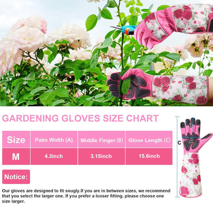 DLY Gardening Gloves for Women, Rose Gloves Gardening Thorn Proof, Long Garden Gloves for Women, Breathable & Durable Leather Gauntlet(Medium, Rose Red)