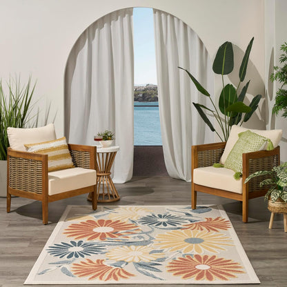 Nourison Aloha Ivory Rose 5'3" x 7'5" Area Rug - Easy Clean, Non Shedding, Bed Room, Living Room, Dining Room, Kitchen (5' x 8')