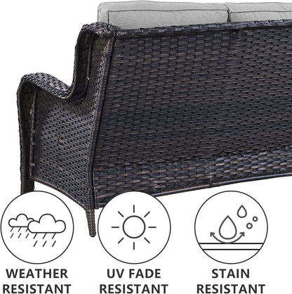 Outdoor Loveseat Small Patio Furniture 2 Seater Sofa Brown Wicker Couch Rattan Settee for Single-Family House