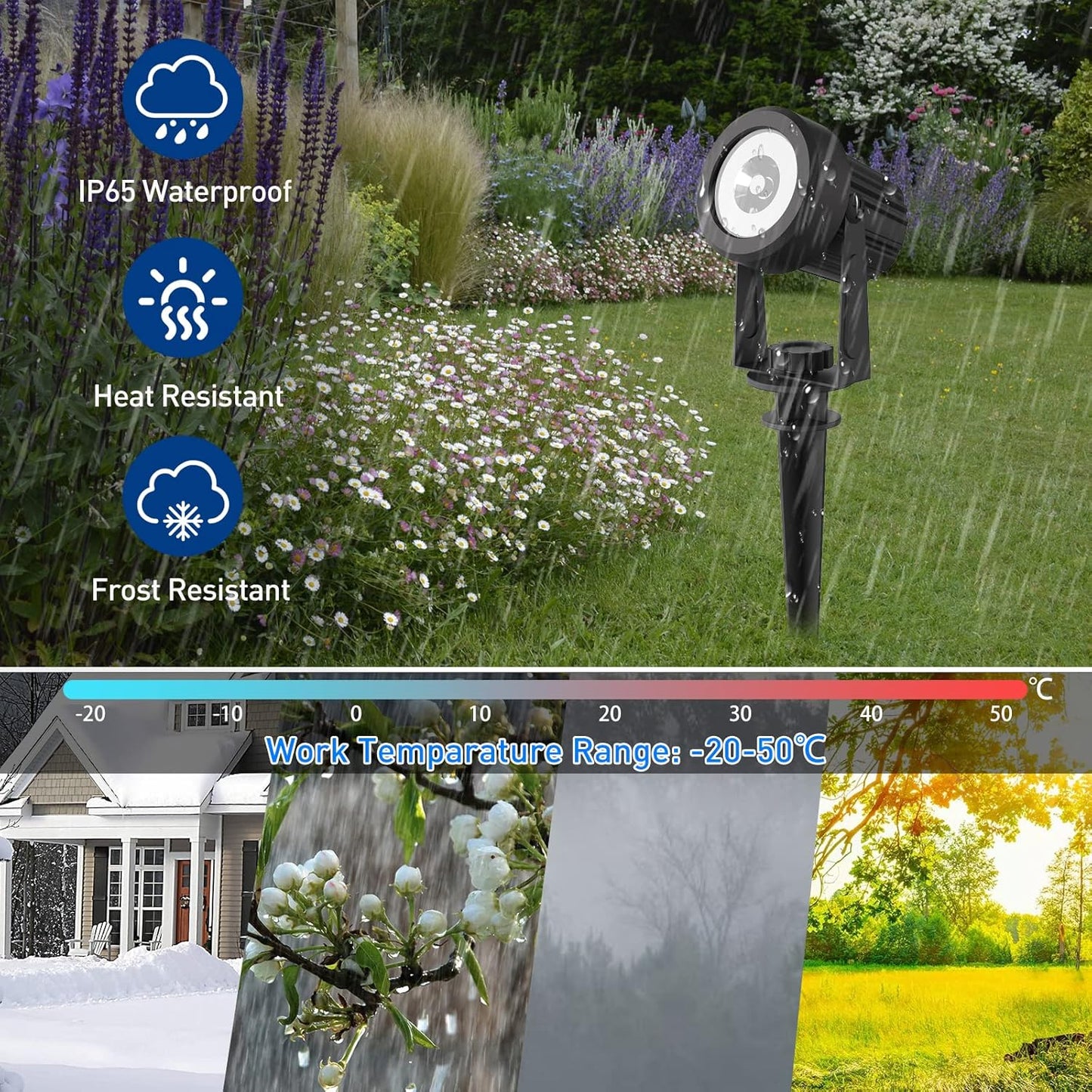 T-SUNUS Solar Garden Spot Lights, LED Solar Landscape Light Outdoor IP65 Waterproof 9.8ft Cable, Separated Solar Panel, Auto ON/Off for Garden, Driveway, Pathway, Pool Area (White 6000K)