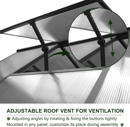 8x8 FT Outdoor Greenhouse Kit, Polycarbonate Aluminum Walk-in Greenhouse with Adjustable Roof Vent and Lockable Door, Backyard Garden in Winter, Gray