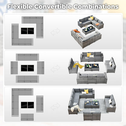 ovios 12 Pieces Patio Furniture Set, Outdoor Wicker Sectional Sofa with Glass Table Comfy Cushions, Modern Modular Deep Seat Couch Rattan Conversation Set, Dark Gray Stripe