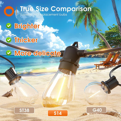 addlon 54FT Solar String Lights Outdoor Waterproof with USB Charging & Remote Control - Dimmable Solar Power Patio Lights with 26 LED Bulbs for Porch, Garden, Yard, Market, Bistro - Lasts 20+ Hrs