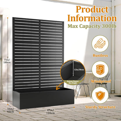 Metal Planter Box with Trellis, Heavy-Duty Raised Garden Bed for Climbing Plants, Drainage Hole, Outdoor Planter Box with Privacy Screen，47''L×16''W×71''H