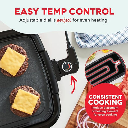 Dash Deluxe Everyday Griddle - Electric Griddle with Removable Plate - Nonstick, Easy-Clean Surface & Anti-Slip Base - Recipe Book Included - Red