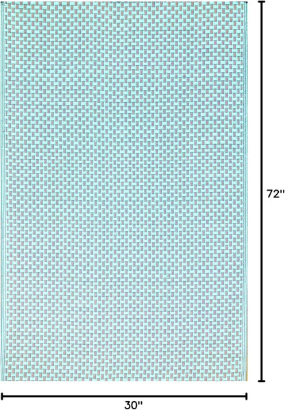 Mad Mats Geometric Outdoor Rug, Reversible Plastic Mat (6' x 9', Basket Weave - Sand/Aqua)