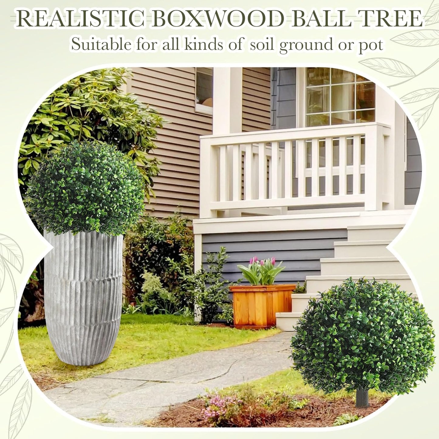 Yunlly 6 Pack 18" Artificial Boxwood Ball Bush Topiary Trees Fake Outdoor Plants, Realistic UV Resistance Faux Shrubs with Spike Greenery Topiary for Front Porch Garden Yard Patio Indoor (Green)
