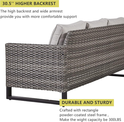 HUMMUH 6 Piece Patio Furniture Outdoor Sectional Sofa Set All-Weather Wicker Outdoor Chairs with End Table Ottomans for Patio,Porch,Garden,Backyard