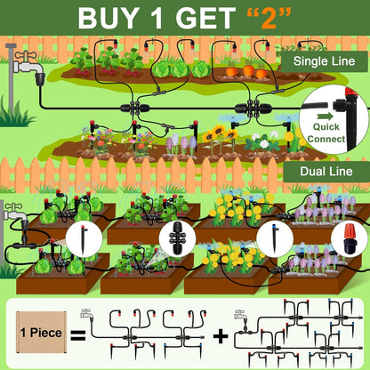230FT Watering System for Outdoor Plants, Quick-Connect Garden Drip Irrigation Kits with 1/2" & 1/4",Hose Irrigation Equipment, Adjustable Nozzles & Sprinklers for Yard, Greenhouse,Raised Bed,Lawn