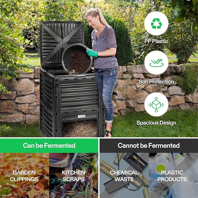 VIVOSUN Compost Bin 80Gallon (300L), Outdoor Composter W/Large Capacity & Easy Assembling, Compost Barrel for Fast Creation of Fertile Soil (Pack of 2)