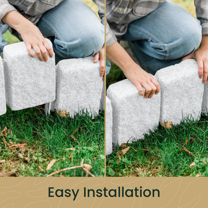 Beuta Landscape Edging | Garden Edging Border | Faux Stone Block XL for Lawn Edging, Flower Beds & Yard Edging – 40 Pack | Each Section Has 6 Blocks 48" L x 4" W x 9.5" H | 120 Spikes | Limewash