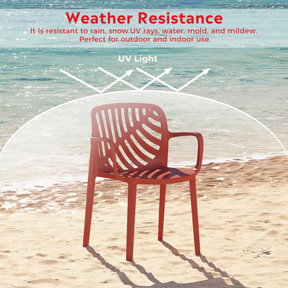 5 Piece Patio Furniture Set, HDPE Patio Square Bistro Table and Stackable Chairs Sets for 4, Outdoor Furniture All Weather for Backyard Poolside, Red