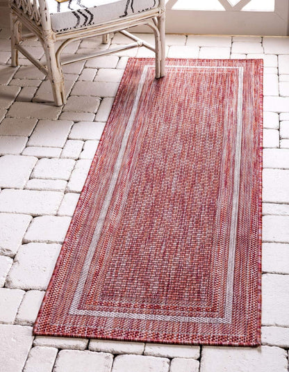 Unique Loom Outdoor Border Collection Area Rug - Soft Border (2' x 6' 1" Runner, Rust Red/ Ivory)