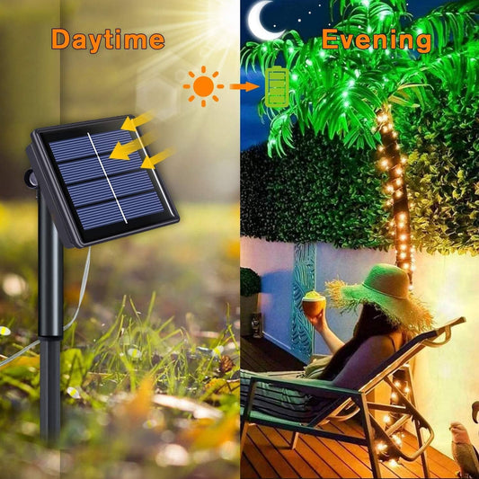 QITONG 4 Pack Warm White Solar Fairy Lights, Each 33ft 100 LED String Light Outdoor Waterproof, 8 Modes Copper Wire Mini Twinkle Lights for Outside