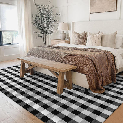 IOHOUZE Buffalo Plaid Checkered Rug 8x10 Ft Front Door Mats, Washable Area Rugs for Front Porch Decor, Spring Summer Welcome Mats Outdoor, Black White Rug for Farmhouse/Entryway/Home Entrance