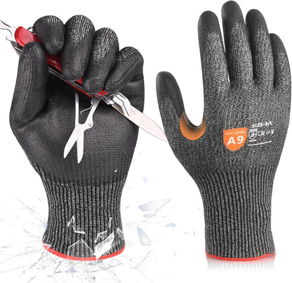 Donfri 3 Pairs A9 Cut Resistant Work Gloves for Men - Steel + HPPE Hybrid Safety Gloves for Men, ANSI Cut Level 9 Protection Flexible for Metal Glass Wood Construction Fishing