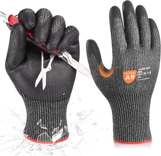 Donfri 3 Pairs A9 Cut Resistant Work Gloves for Men - Steel + HPPE Hybrid Safety Gloves for Men, ANSI Cut Level 9 Protection Flexible for Metal Glass Wood Construction Fishing