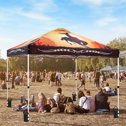 EAGLE PEAK Pop Up Canopy Tent with Wheeled Carry Bag, 8 Stakes, 4 Ropes, 4 Weight Bags, Easy Set Up Tent Canopy, 10x10 ft, 100sqft of Shade, Cowboy