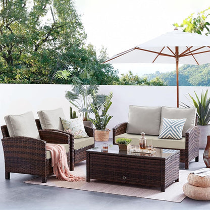 Favoyard Patio Chair Cushions 22 x 22 x 3 Inch Waterproof Outdoor Seat Cushions for Patio Furniture 3-Year Color Fastness Garden Sofa Couch Chair Pads with Handle & Adjustable Straps Set of 2, Beige