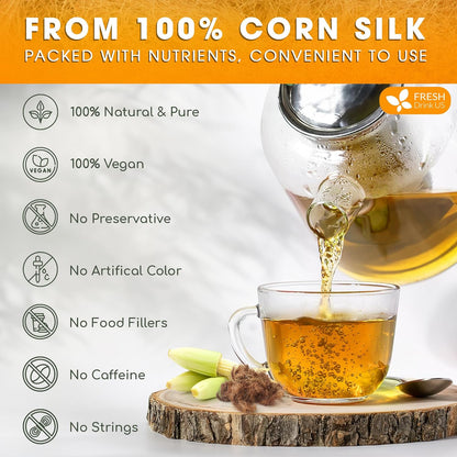FreshDrinkUS, Premium 40 Tea Bags Corn Silk Tea, 100% Natural & Pure from Corn Silk. Corn Silk Herbal Tea. Clean Ingredients. Made with Natural Material Tea Bags. No Sugar, No Caffeine, Vegan. (40 Tea bags Corn Silk)