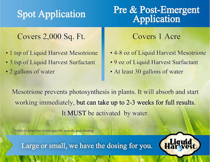 Liquid Harvest Mesotrione - 32oz - Mesotrione Concentrate (Compare to Tenacity) - Pre and Post-Emergent Weed Killer for Lawn and Turf Grasses
