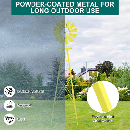 VINGLI 8FT Ornamental Windmill Backyard Garden Decoration Weather Vane, Heavy Duty Metal Wind Mill w/ 4 Legs Design,Yellow