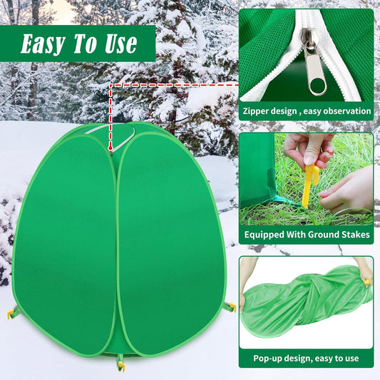 2 Pack Plant Covers Freeze Protection, Pop Up Shrub Frost Covers for Outdoor Plants Warm Plant Protectors Tent for Winter Protecting Fruit Potted Plants and Shrub from Freezing Animals Eating(22x22x23