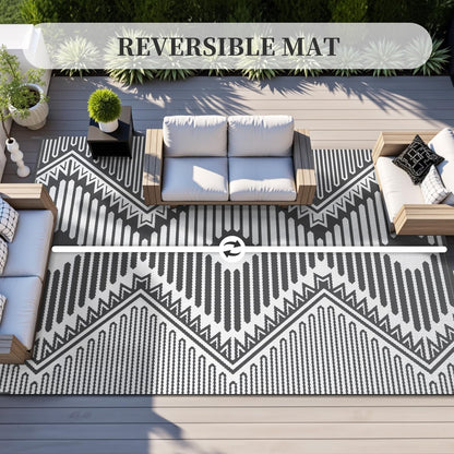 MontVoo Outdoor Rug-Waterproof Camping Rug Patio Rug Mat 6x9 Reversible Plastic Straw Outside Outdoor Rug for RV Camping Picnic Beach Balcony Backyard Pool Deck Porch Modern Boho Grey