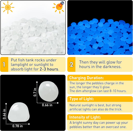 Glow in The Dark Fish Tank Rocks,Glowing Rocks Stones Resin Glow in Dark Pebbles for Outdoor Garden, Fish Tank, Aquarium, Landscaping,Driveway Decoration,White 1.4 Lb
