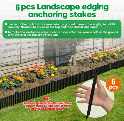 Corrugated Metal Garden Edging,Sturdy Tall Landscape Edging Borders with 6pcs Anchor Stakes, Perfect DIY for Flower Beds, Lawn and Pathway,Tree Surrounds,Paver Edges (Black 6"×20FT)