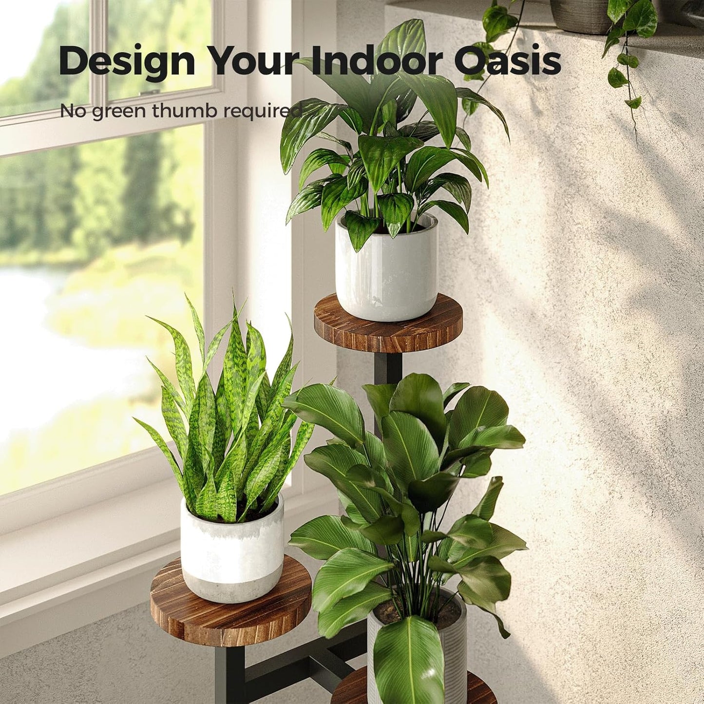 Bamworld 3 Tier Plant Stand Indoor, Tall Metal Wood Plant Shelf Outdoor,Small Flower Pot Holder Table Rack Garden Accessories for Corner Living Room Balcony Patio